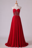 2024 Sweetheart A Line Prom Dresses With Beading Sweep Train P1C9D27X