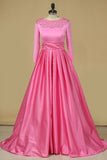 2024 Scoop Prom Dresses 3/4 Length Sleeves Satin P61FY61F