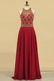 2024 Prom Dresses Scoop A Line Chiffon With Beads Floor PH3JXNAZ