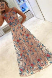 Gorgeous Long A-Line Scoop Neckline Embroidered Prom Dresses PE6XZ82R