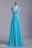 2024 Straps A Line Prom Dresses Chiffon With Applique & Ruffles P2GQHSPH