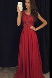 A Line Red Appliques Chiffon Long Beads Sweetheart Sleeveless Floor-Length Prom STI10453