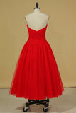 2024 Red Sweetheart Prom Dresses A Line Tulle With Ruffles Ankle Length PR3M527M