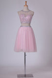 2024 Two Pieces Scoop A Line Homecoming Dress Beaded Bodice Tulle PS1AB78H