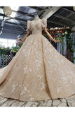 Ball Gown Wedding Dresses One And Half Meter Train Short Sleeves Top Quality Appliques PSJB9GAF