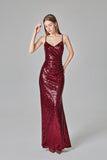 Spaghetti Straps Burgundy Prom Dresses Mermaid Sequins Party Dresses, Dance Dresses STI15412