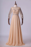 2024 Prom Dresses Bateau 3/4 Length Sleeve A Line Chiffon With PZHX352C