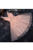 2024 Tulle V Neck A Line Homecoming Dresses With Applique PHG1E6H5