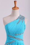 2024 One Shoulder Prom Dresses A Line Chiffon With Beads And PCYHFNCY