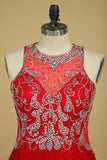 2024 Red Plus Size Prom Dresses Scoop Beaded Bodice Sweep Train P718ALTZ