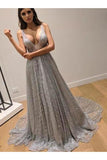 Dazzling Silver Sequins Prom Dresses Backless Formal PLNNR52B