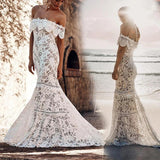 Elegant Off the Shoulder Ivory Lace Mermaid Beach Wedding Dress, Cheap Bridal Dress STI15188