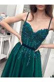 Charming A Line Tulle Spaghetti Straps Beading Prom Dresses Evening STIP6CP4ZJB