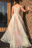 Luxury Off the Shoulder Sweetheart Pink Lace Appliques Prom Dress with STI20424