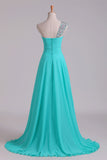 2024 Prom Dress One Shoulder Ruffled Bodice With Rhinestone Beaded PJEC9TQL