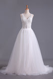 New Arrival Spaghetti Straps Wedding Dresses Sheath Lace & Tulle With Applique Court Train STIPRX2EKZH