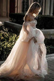 Princess Long Puff Sleeves Off The Shoulder Tulle Wedding Dresses Beach PY665D8X