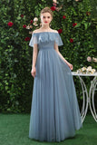 Cheap Off The Shoulder Tulle Long Prom Dress PJF3SE3P