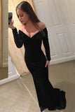 Charming Long Sleeves Blavk Sheath Long Prom Dresses PSFMBHQK