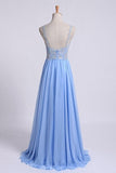 2024 Low Back Straps A Line Chiffon Prom Dress With Lace PTQX6ST6