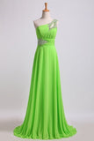 Cheap Prom Dresses Green One Shoulder Floor Length PEGL3GBM