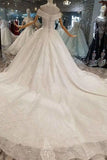 2024 Off-The-Shoulder Ball Gown Lace Lace Up Back Royal Train Wedding Dress PQC5J5XY