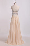 2024 Sweetheart A Line Prom Dresses Chiffon With Slit&Beads P1KGSEYT