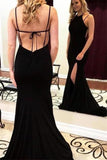 Charming Black Open Back Long Simple Elegant Prom Dresses PCR96EZL