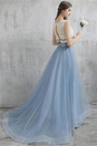 Elegant Long 2 Pieces Lace Sky Blue Prom Gowns PNDYQD3D