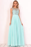 2024 A Line Boat Neck Chiffon Prom Dresses With Beading Floor P2PJM2YS