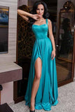 Simple Front Split Long A-Line Cheap Prom Dresses PL87S2X5