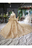 Ball Gown Wedding Dresses 3/4 Sleeves Top Quality Appliques PC3J921A