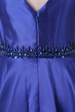 2024 Satin Prom Dresses Straps Beaded Waistline A Line P1LKZAJK