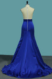 2024 Satin Mermaid V Neck Beaded Bodice Prom PS9A3FT8