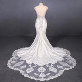 Spaghetti Straps Mermaid Wedding Dress with Lace, V-neck Wedding Dresses STI15418