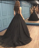 Sexy Ball Gown High Neck Black Tulle V Neck Sequins Party Dresses, Prom Dresses STI15594