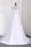 2024 V Neck A Line Wedding Dresses Lace With Sash P2J3P3G3