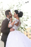 2024 V Neck Long Sleeves A Line Wedding Dresses Tulle PE523CL8