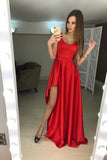 Vintage Red Simple Elegant Cheap Long Prom Dresses PYLKJECL