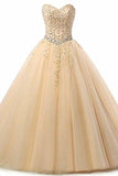 Tulle Beading Sweetheart Neck A Line Sleeveless Wedding Bridesmaid Long Evening Festive PCPP49NC