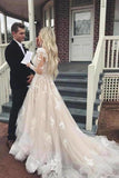 Long Sleeves Tulle Wedding Dresses Appliques PBZDA1PE