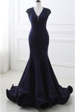 2024 Mermaid V Neck Satin Evening Dresses With Beading P4TGYKGC