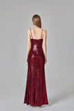 Spaghetti Straps Burgundy Prom Dresses Mermaid Sequins Party Dresses, Dance Dresses STI15412