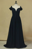 2024 New Arrival Straps A Line Chiffon Prom Dress Sweep Train With Slit And P4P7PC31