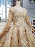 Long Sleeve Ball Gown Beads Lace Appliques Prom Dresses Sequins Quinceanera Dresses STI15241