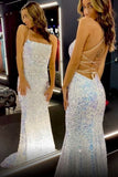 Glitter Sequin Long Backless Evening Gown Party Dresses Mermaid Sparkly Prom Dresses