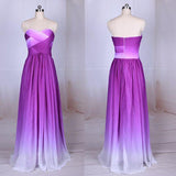 Simple Purple Strapless Sweetheart A-Line Chiffon Ombre Backless Prom Dresses