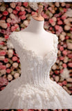 Sweetheart Ball Gown Sleeveless White Tulle Beads Appliques Sweep Train Wedding