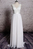 Chic A-line Lace Chiffon V-Neck Backless Sheath Long Wedding Dresses