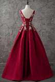 Chic Burgundy Cheap Scoop Long Lace up Satin Sleeveless Prom Dresses